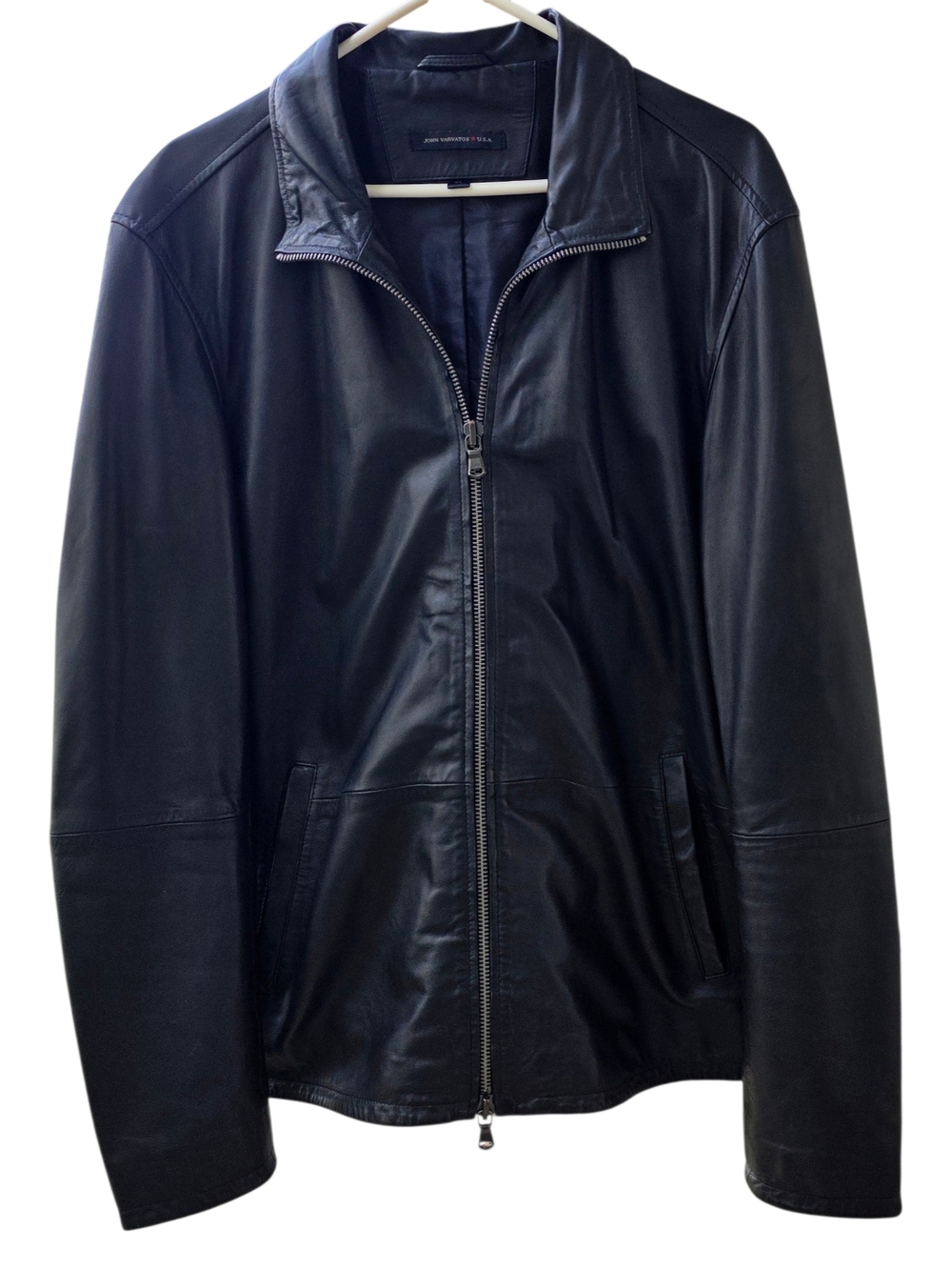 John Varvatos Black Leather Bomber Jacket